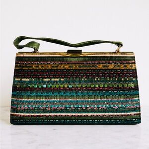 ✨ Vintage Beaded Top-Handle Clutch – Artisan Statement Bag ✨